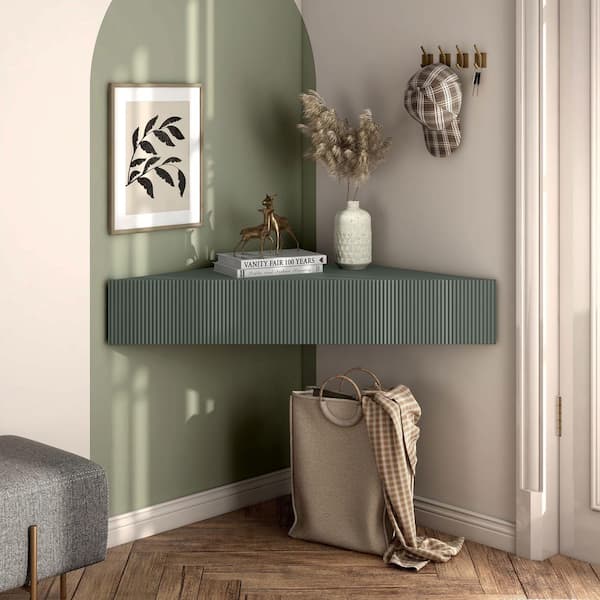 Furniture of America Emmeline 47 in. Sage Green Particle Board Corner Floating TV Stand Fits TVs Up to 45 in. With Hidden Door