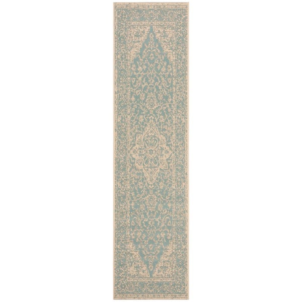 SAFAVIEH Linden Aqua/Cream 2 ft. x 8 ft. Border Antique Medallion Runner Rug