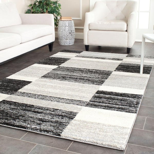 Retro Black/Light Grey 8 ft. x 10 ft. Plaid Area Rug