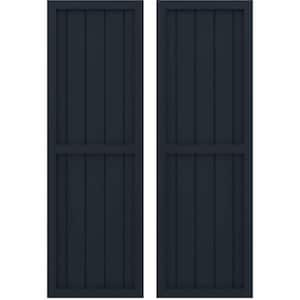 17-1/2-in W x 58-in H Americraft 5 Board Real Wood Two Equal Panel Framed Board and Batten Shutters Starless Night Blue