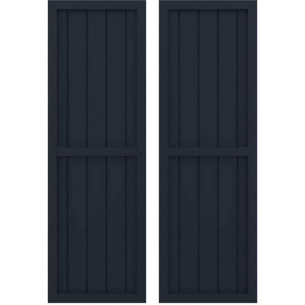 Ekena Millwork 17-1/2 in. W x 76 in. H Americraft 5-Board Real Wood 2 Equal Panel Framed Board and Batten Shutters Starless Night Blue