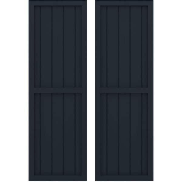 Ekena Millwork 17-1/2 in. W x 79 in. H Americraft 5-Board Real Wood 2 Equal Panel Framed Board and Batten Shutters Starless Night Blue