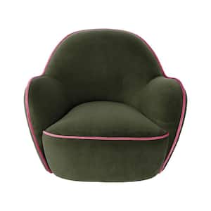 Green and Pink Velvet Upholstered Swivel Armchair with Trim