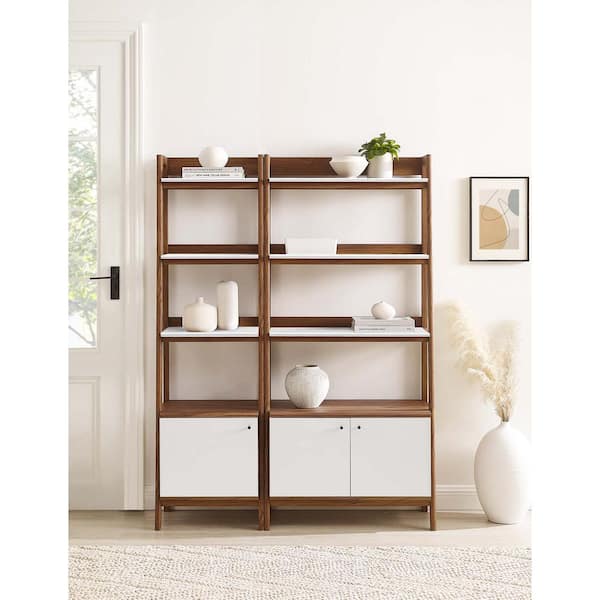 Bixby 71 in. Tall Wood Grain Bookcase Display Cases in Walnut White (Set of 2)