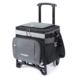 30 qt. Leakproof Insulated Soft-Side Cooler Bag with Wheels and All-Terrain Cart for Camping, Black and Gray