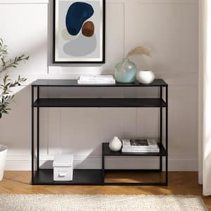 Modern 42 in. Black Rectangle MDF Console Table with 4 Levels of Storage