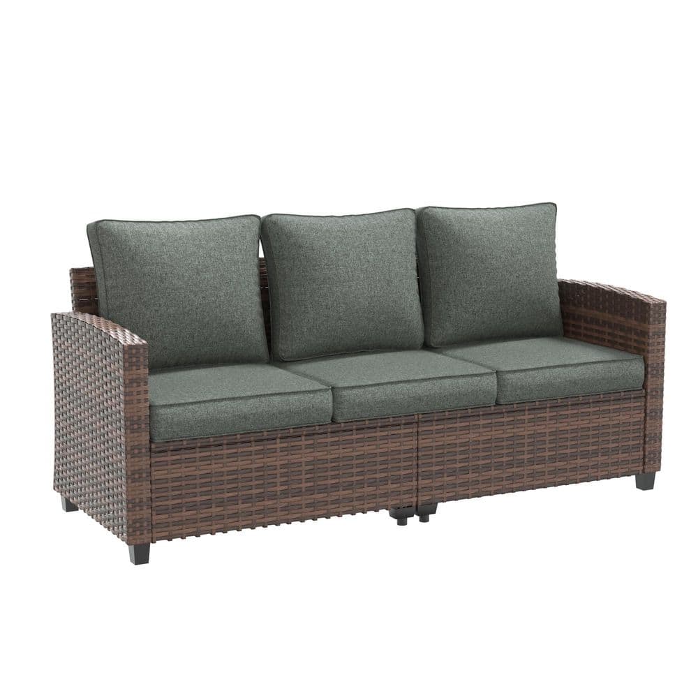 3-Person Brown Wicker Outdoor Couch with Gray Cushions price history on PriceWatchPro