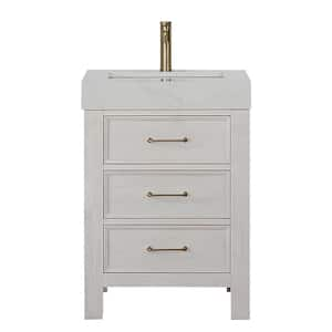 Leon 24 in. W x 22 in. D x 34 in. H Single Freestanding Bath Vanity in Washed White with White Composite Stone Top