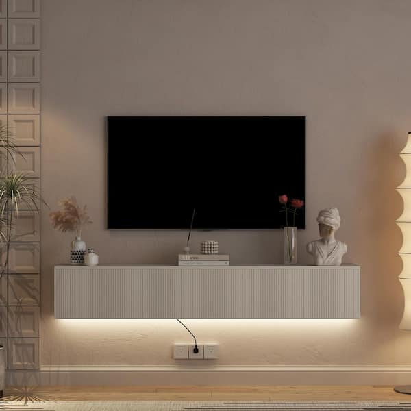 GOGEXX 69 in. W x 11.8 in. D White MDF Wood Floating TV Stand