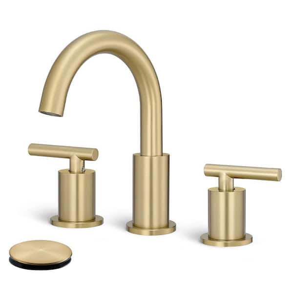 8 in. Widespread Double Handles Bathroom Faucet with Pop-Up Drain in Brushed Gold