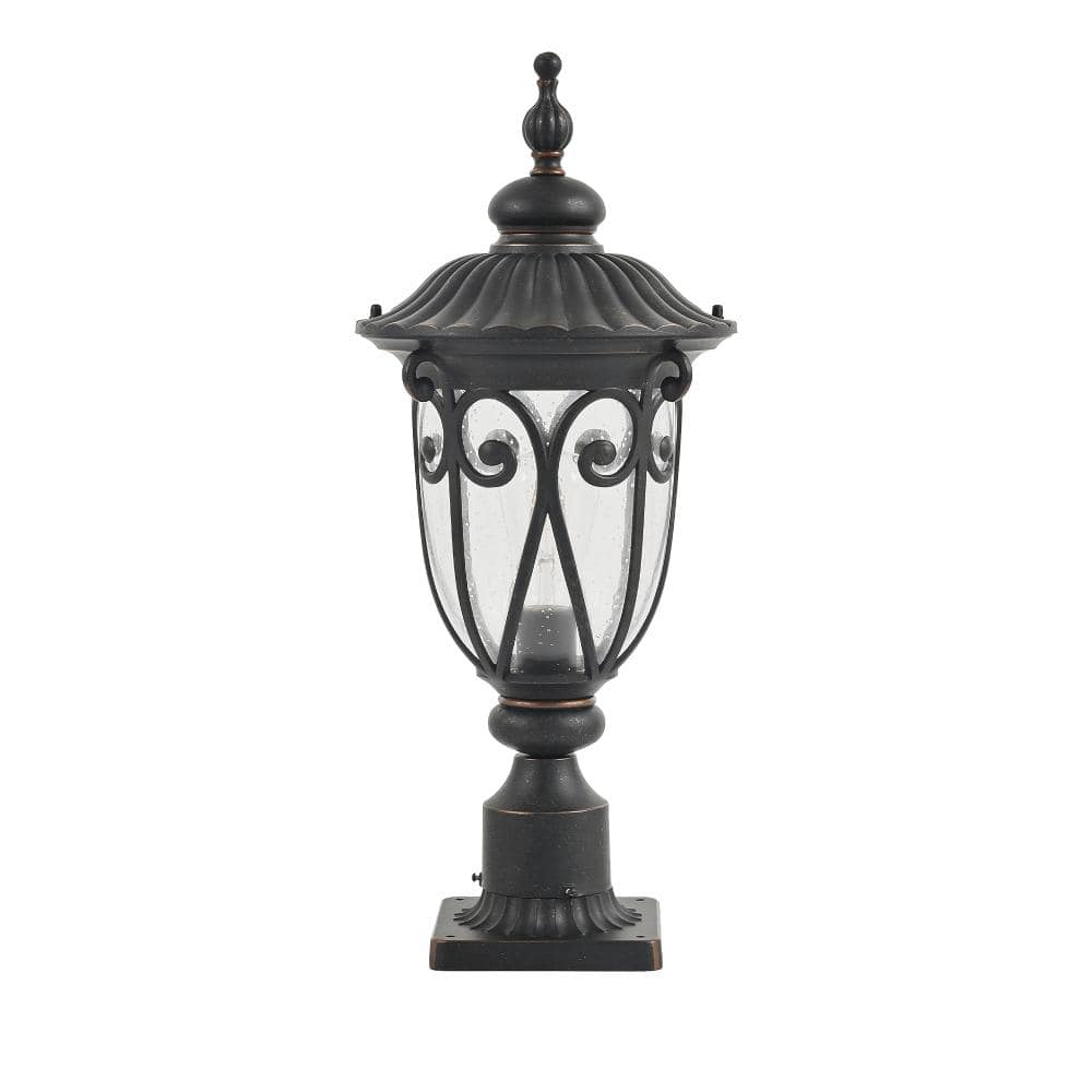 24 in. 1-Light Black Vintage-Style Outdoor Aluminum Pole Top Light with Bubble Glass Shade, Weatherproof price history on PriceWatchPro