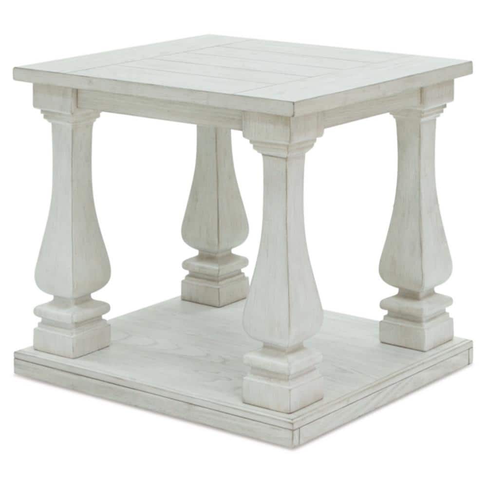 Antique White Rectangular Traditional Wood End Table