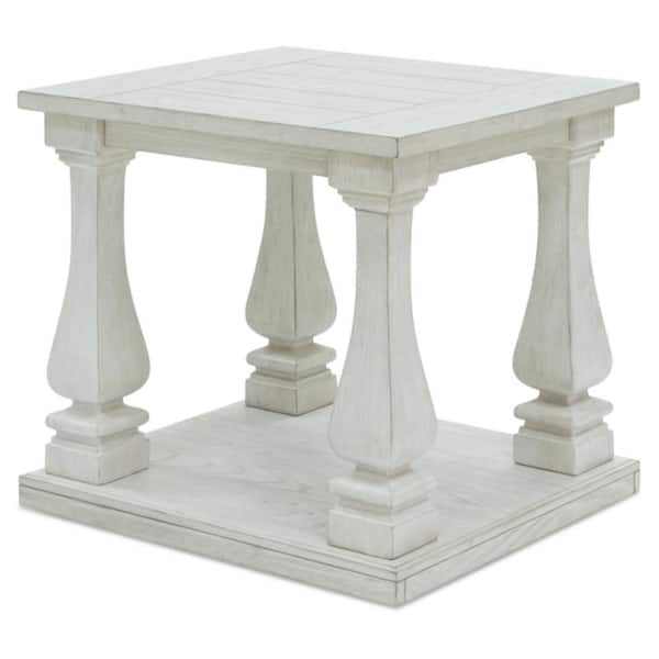 Arlendyne 27 in. Antiqued White Rectangle Wood End Table with Shelf