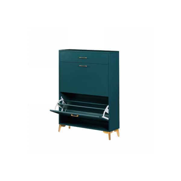 Unbranded 31.5 in. W x 9.4 in. D x 42.9 in. H Green Wood Linen Cabinet Shoe Cabinet with 2 Flip-Up Drawers