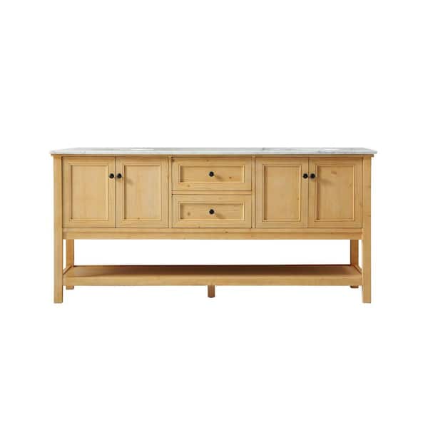 Unbranded Timeless Home 72 in. W x 22 in. D x 34 in. H Double Bathroom Vanity in Natural Wood with White Marble