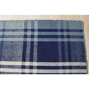 Blue 9 ft. x 12 ft. Hand-Woven Wool Modern plaid Rug Area Rug