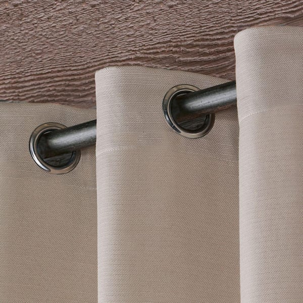 Delano Taupe Solid Light Filtering Grommet Top Indoor/Outdoor Curtain, 54 in. W x 120 in. L (Set of 2)