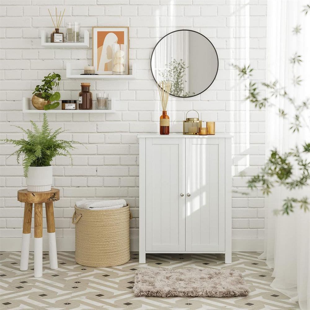 White Wooden Living Room Cabinet with Adjustable Shelving