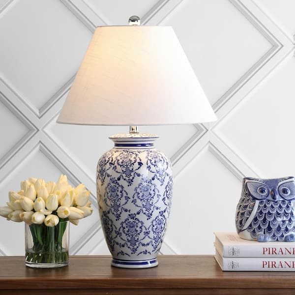 JONATHAN Y Juliana 26.25 in. Chinoiserie Ceramic LED Table Lamp, Blue/White