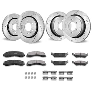 Front and Rear Brake Kit Compatible with 2012-2020 Ford F-150, Drilled and Slotted Brake Rotors