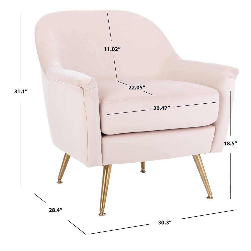 Blush Pink Velvet & Wood Contemporary Arm Chair with Brass Legs