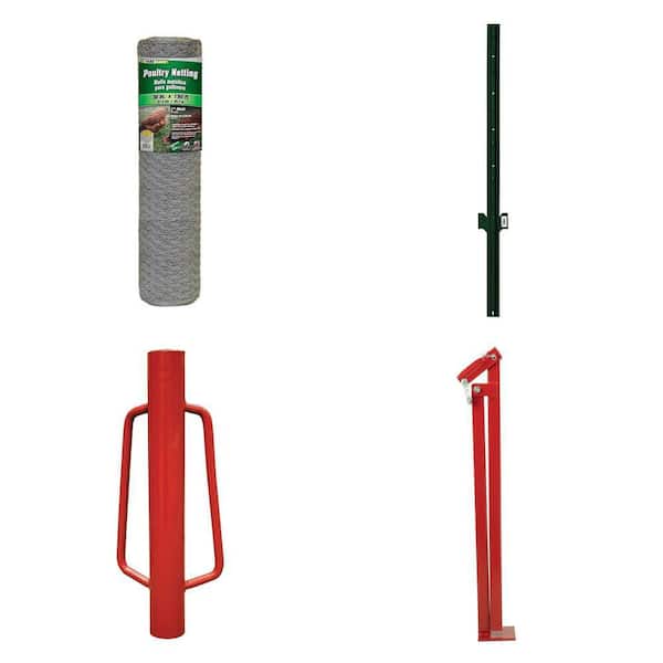 3 ft. x 150 ft. Poultry Netting, 1-1/8 in. x 4 ft. U Post, 3 in. x 24 in. Post Driver and 38 in. Fence Puller Combo