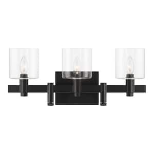 Decato 5.5 in. 3-Light Black Vanity Light with Clear Glass Shade