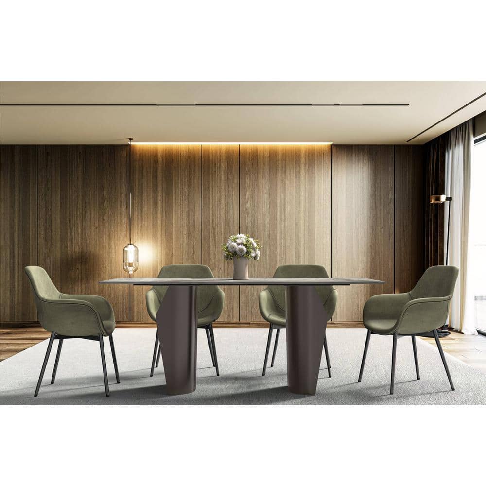 Zelan 62" Deep Grey Sintered Stone Dining Table with Stainless Steel Base