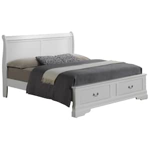 Louis Philippe White Full Storage Sleigh Bed with 2-Drawers