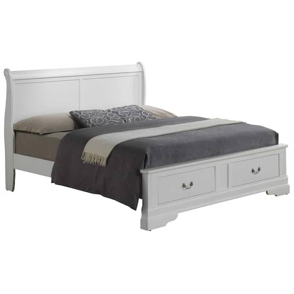 AndMakers Louis Philippe White Full Storage Sleigh Bed with 2-Drawers