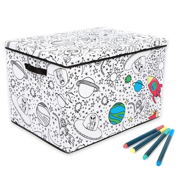 Kid's White Coloring Storage Cube Bin with lids including 4 Pack of  Washable Markers