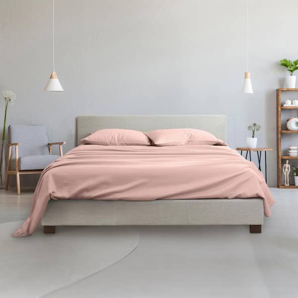 Unbranded 4-Piece Light Pink Solid Microfiber Full Sheet Set