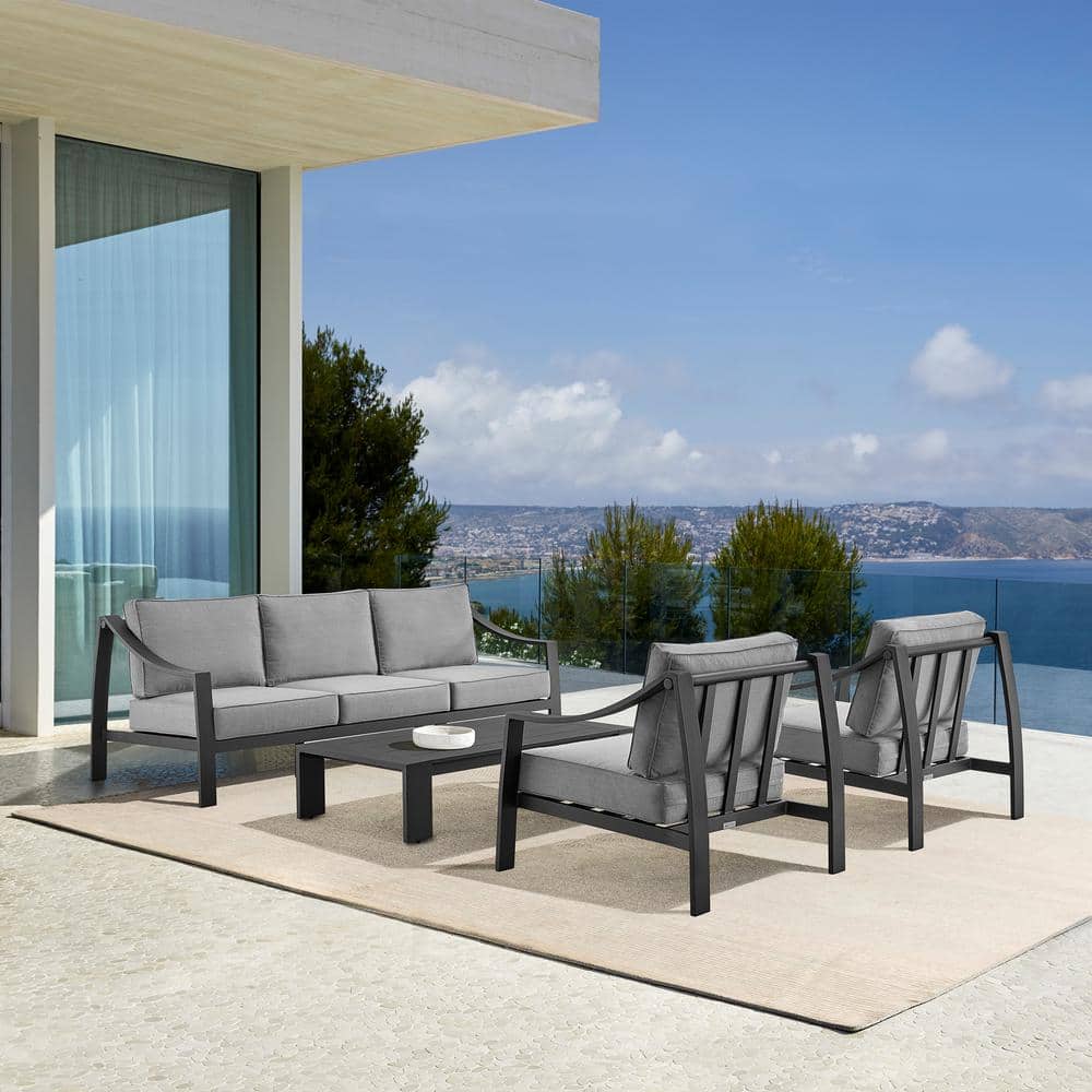 Koda Black Aluminum Outdoor Sofa with Gray Cushions