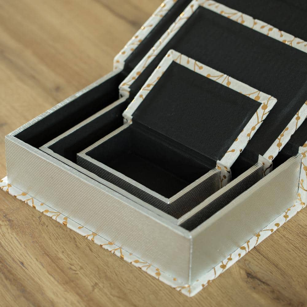 White and Gold Velvet Vintage Wooden Decorative Book Box Set