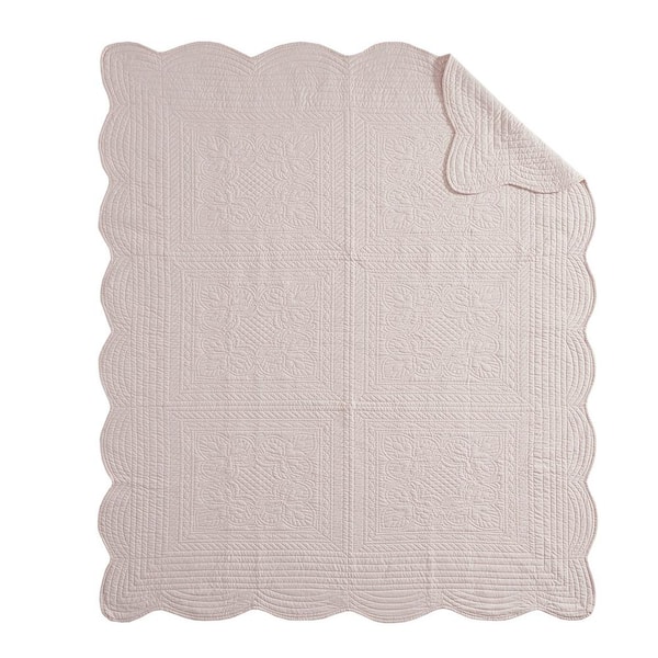 60 in. W x 72 in. H Blush Oversized Quilted Throw Blanket with Scalloped Edges