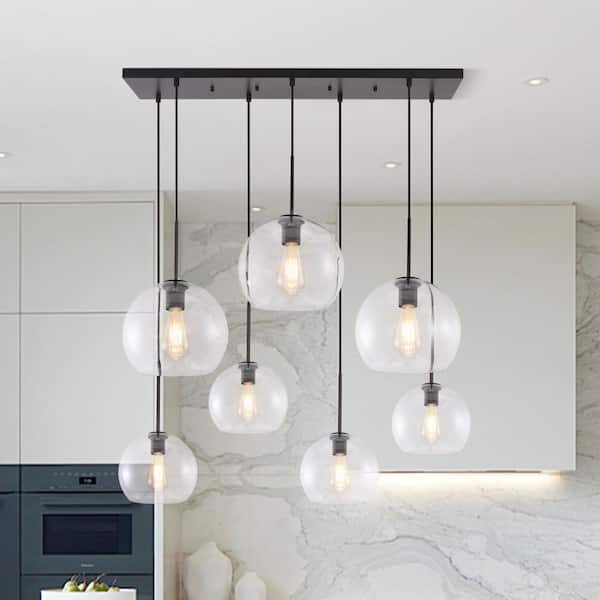 HUOKU REVERSO 7-Light Metal Black Waterfall Cluster Modern