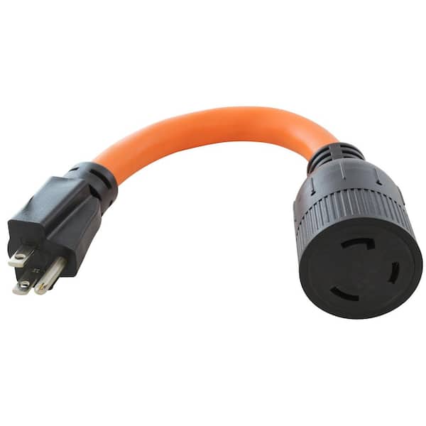 1 ft. 10/3 STW 15 Amp NEMA 5-15P Household Plug to 30 Amp L5-30R Locking Adapter Cord