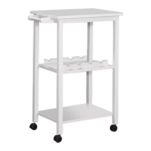 Kings Brand Furniture White 3 Shelf with Towel Bar Serving Bar Cart on Wheels