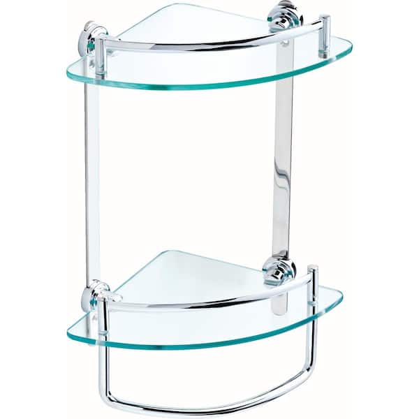 Delta 8 in. Glass Double Corner Shelf with Hand Towel Bar in Polished Chrome