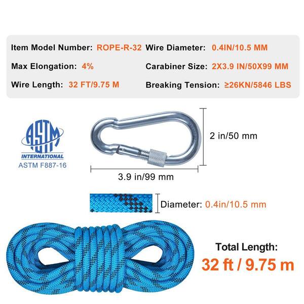 SKYSHALO Static Climbing Rope, 32 ft. Outdoor Rock Climbing