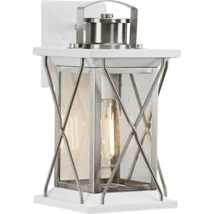 Barlowe Collection 1-Light Stainless Steel Clear Seeded Glass Farmhouse Outdoor Small Wall Lantern Light