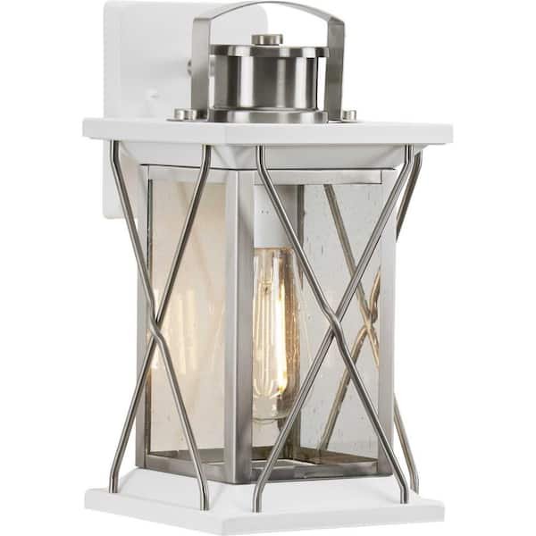 Progress Lighting Barlowe Collection 1-Light Stainless Steel Clear Seeded Glass Farmhouse Outdoor Small Wall Lantern Light
