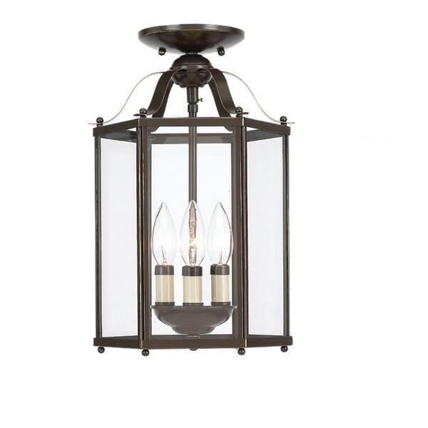 Generation Lighting Bretton 9.5 in. W 3-Light Heirloom Bronze Semi-Flush Mount Convertible Pendant