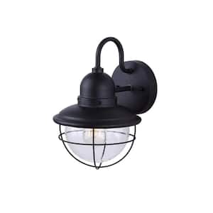 Lohan 1-Light Black Outdoor Wall Lantern Sconce with Clear Glass