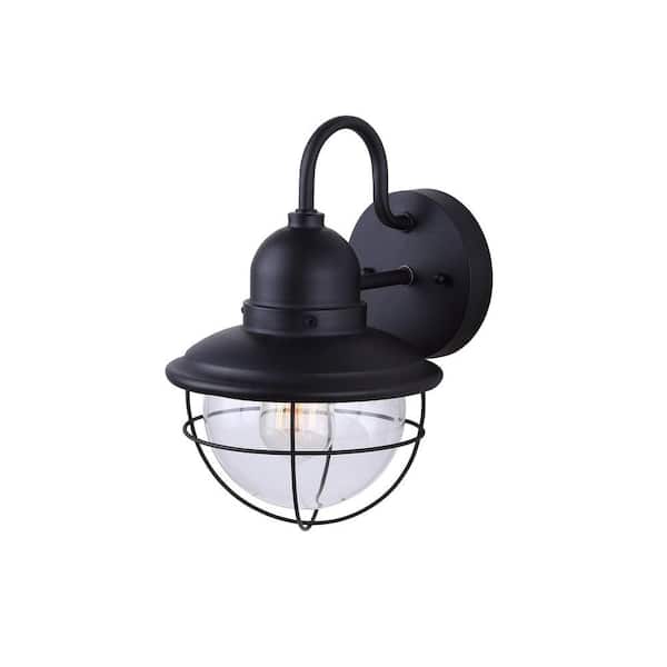 CANARM Lohan 1-Light Black Outdoor Wall Lantern Sconce with Clear Glass