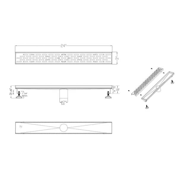 B&K 3.5-in X 24-in Silver Stainless Steel Linear Shower Drain