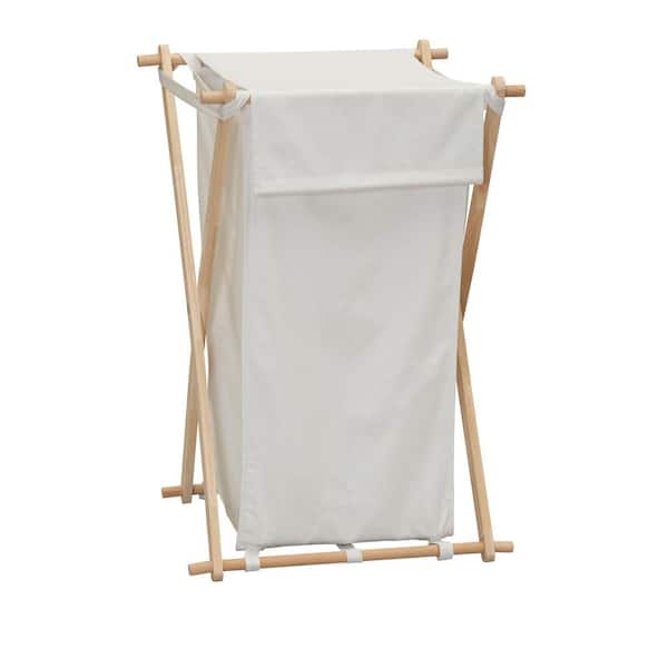 Household Essentials Wood X-Frame Hamper with Polyester Bag and Lid 