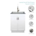 All-in-One 23.6 in. x 19.7 in. x 34.6 in. Stainless Steel Laundry/Utility Sink and Wood Cabinet with Faucet in White