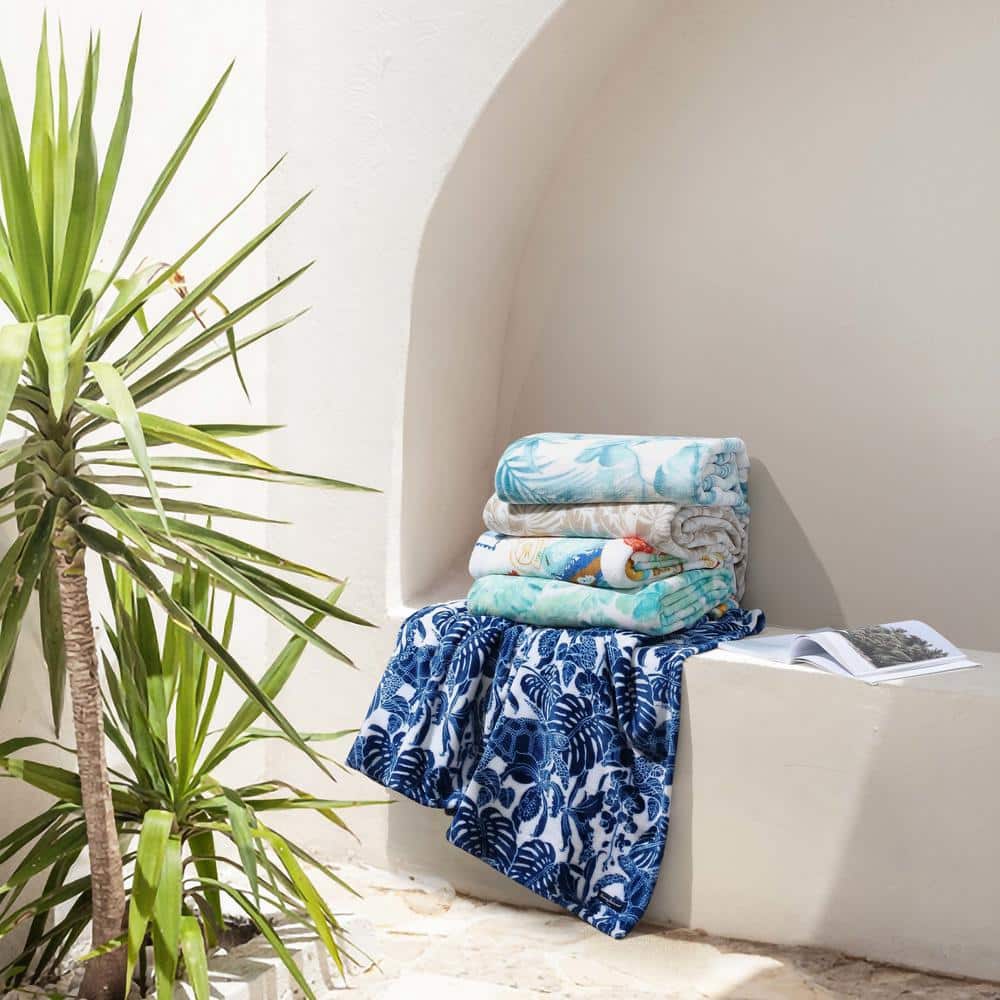 Turtle Bay Blue Ultra Soft Plush Reversible Throw Blanket 50" x 70"