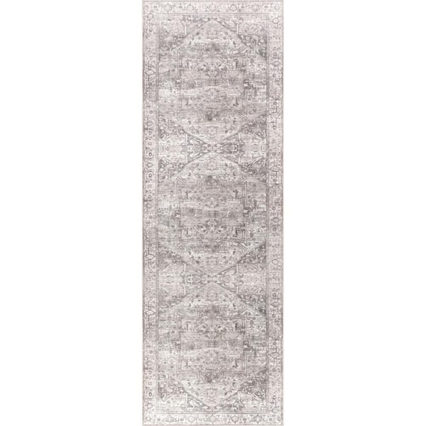 Atrium Medallion Spill Proof Washable Grey 2.6 ft. x 6 ft. Indoor Area Rug